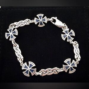 Sterling Silver 925 Maltese Cross  Blue Enamel Bracelet Vintage